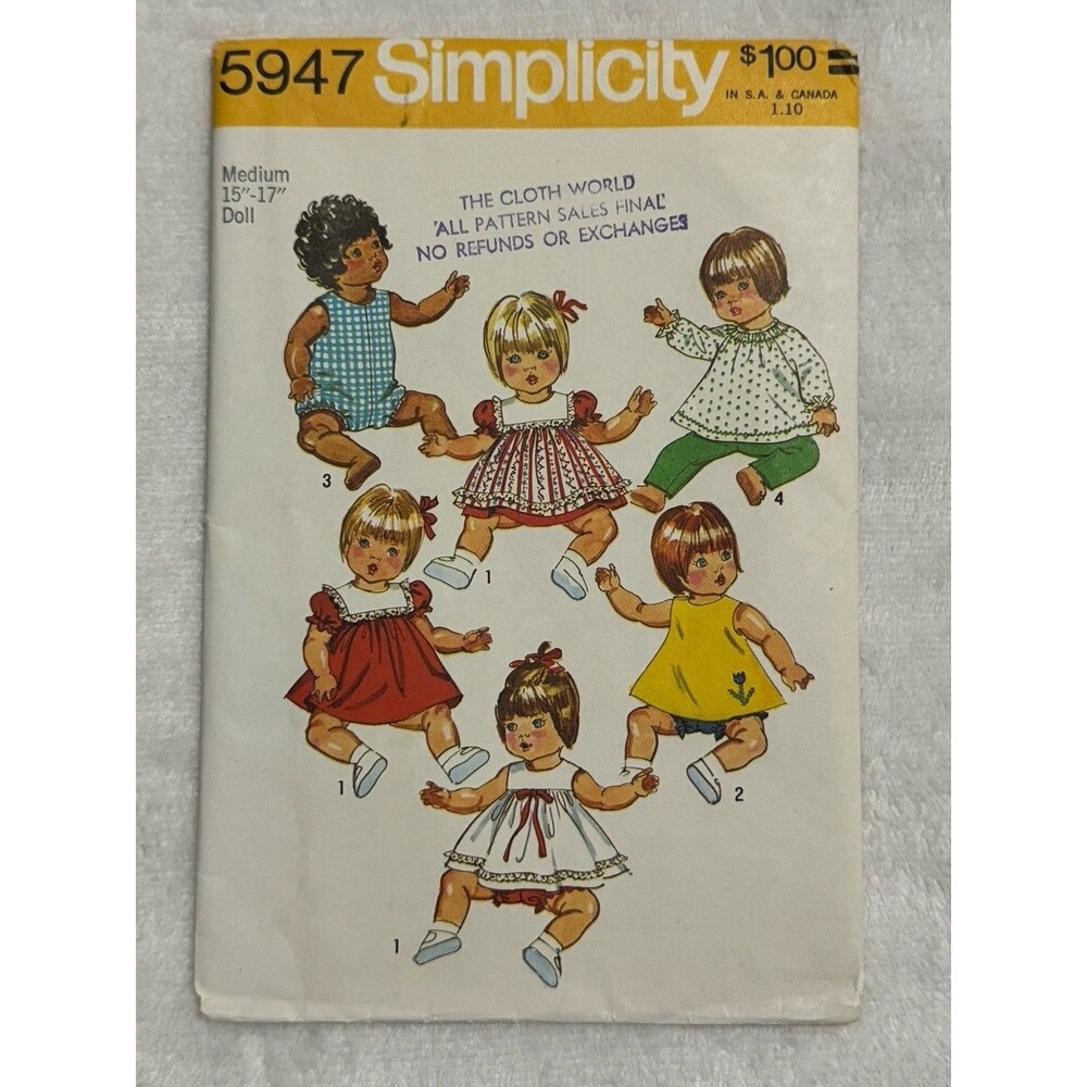 Simplicity 5947 Sewing Pattern Baby Doll Wardrobe Dresses Vintage Retro 1970s